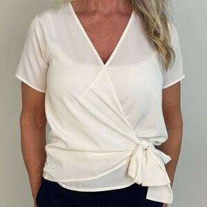 Ann Taylor Cream Wrap Blouse